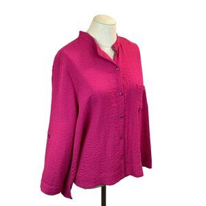 Habitat Womens Button-Front Long Sleeve Shirt L Pink Rayon Nylon Blend Made In C